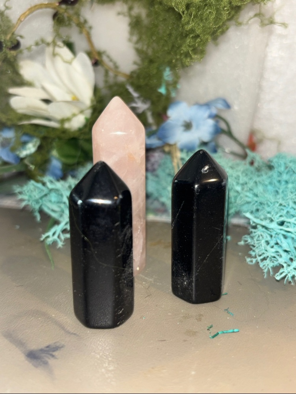 Rose quartz and 2 Black obsidion